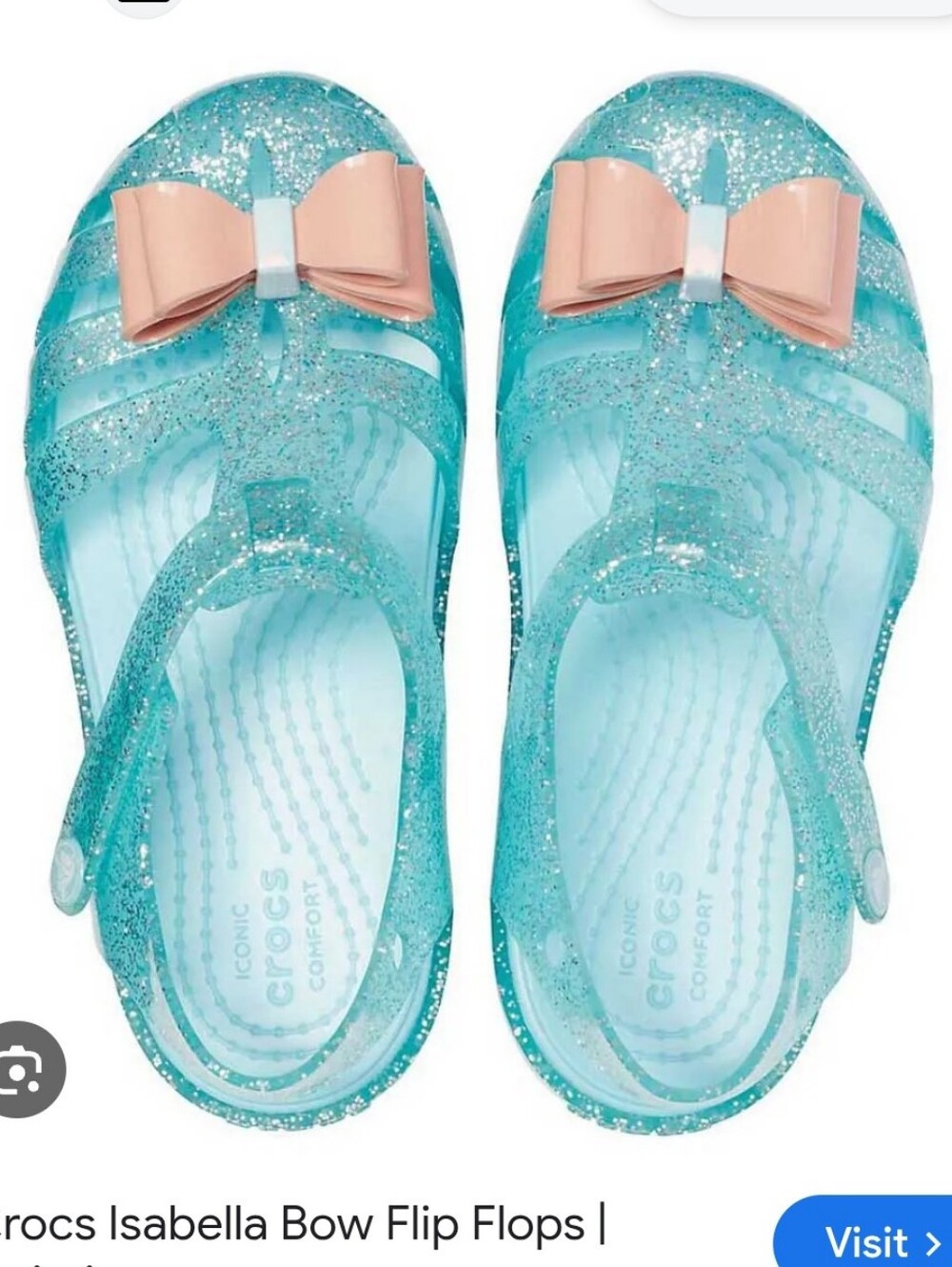 CROCS Kids Glitter Jelly Bow Sandals in Teal and Pink